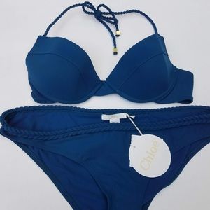 New Chloe Blue Push Up Braided Bikini Swimsuit XL
